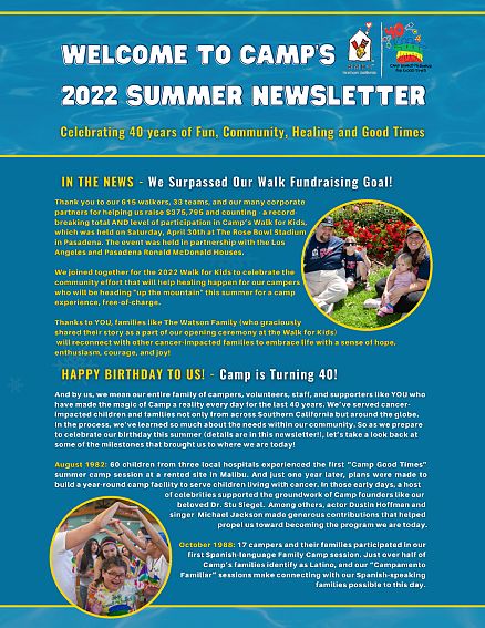 Camp Ronald McDonald for Good Times Summer 2022 newsletter